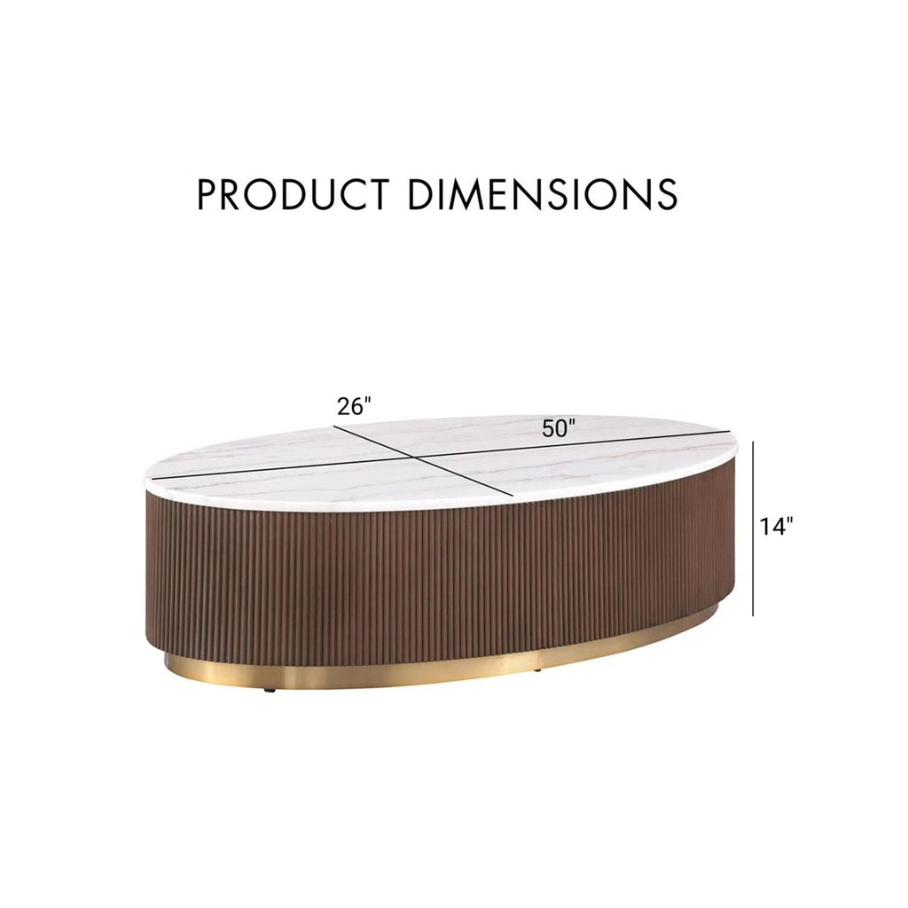 Oval Cocktail Table - Brown / Gold / White
