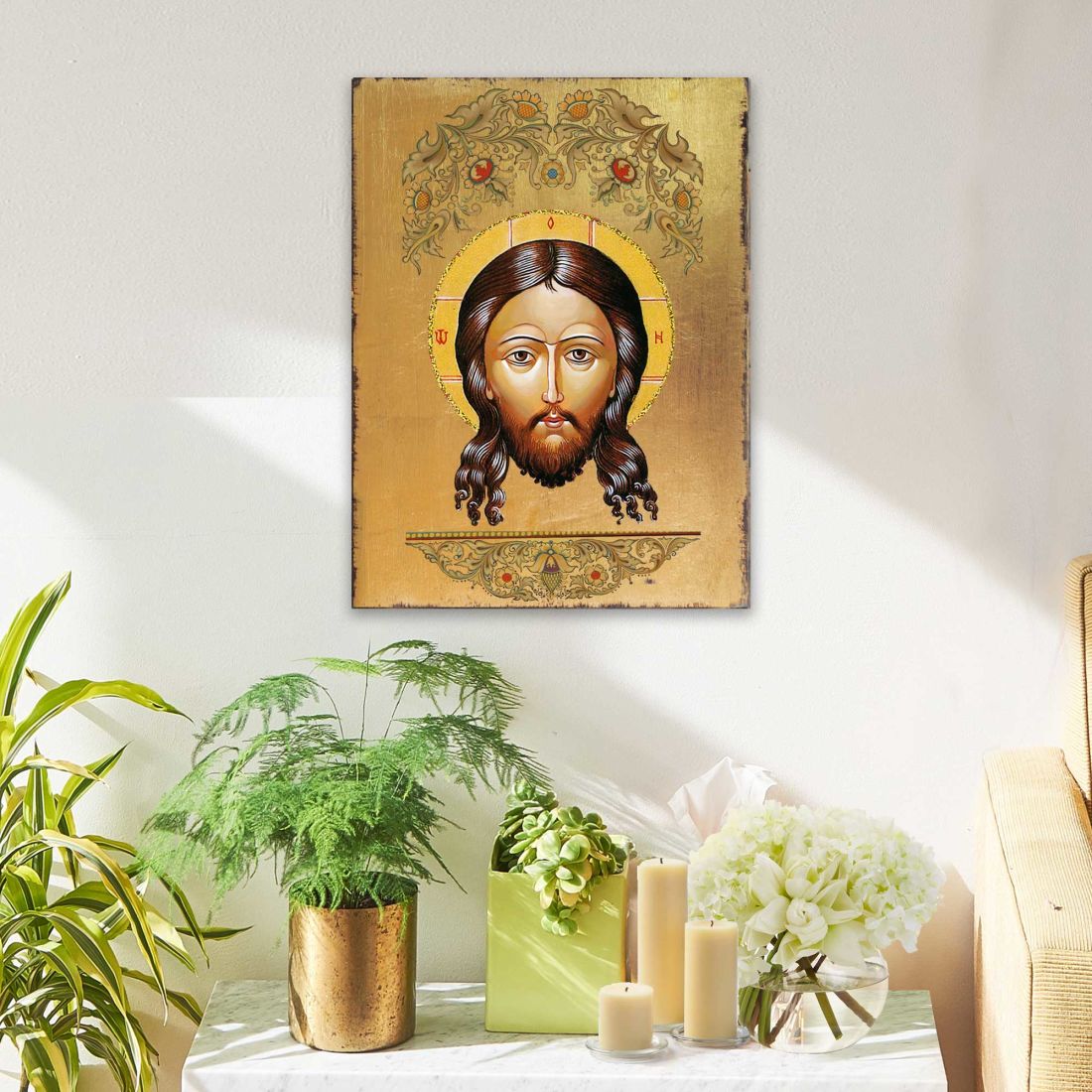The Holy Face Wooden Gold Plated Religious Orthodox Sacred Icon - Inspirational Icon Decor - 85018