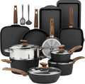 17 Piece Pots and Pans Set Non Stick, Nonstick Induction Granite Kitchen Cookware Set, Non Toxic Cookware Set with Frying Pans and Saucepan, Cooking Sets Pots and Pans, Black