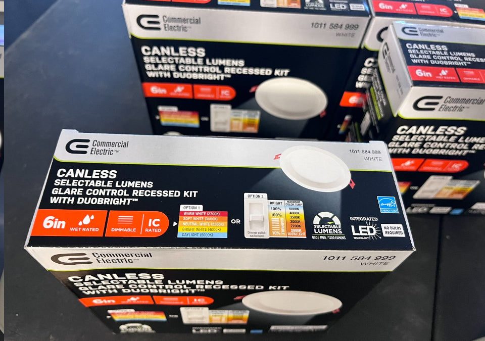 Brand New Commercial Electric Elite Series 6 in. LED DuoBright, 3-Level Lumen Select, Baffle Canless Recessed Light, Adjustable CCT