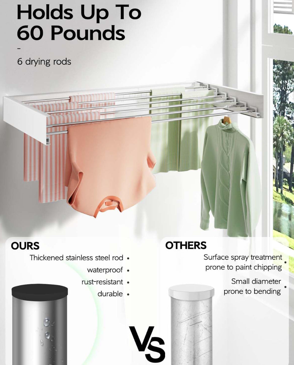 Vikaqi Wall Mounted Clothes Drying Rack 40 inches, Foldable Wall Mount Laundry Drying Rack Folding Indoor, Drying Rack Clothing Collapsible, Towel Dry