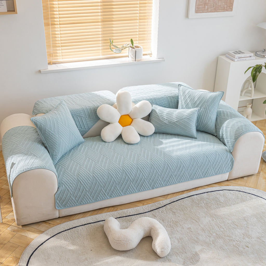 Quilted Geometric Cotton Sofa Cover, Non-Slip & Thick Padded Furniture Covers
