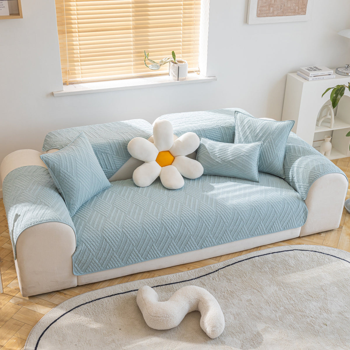 Quilted Geometric Cotton Sofa Cover, Non-Slip & Thick Padded Furniture Covers