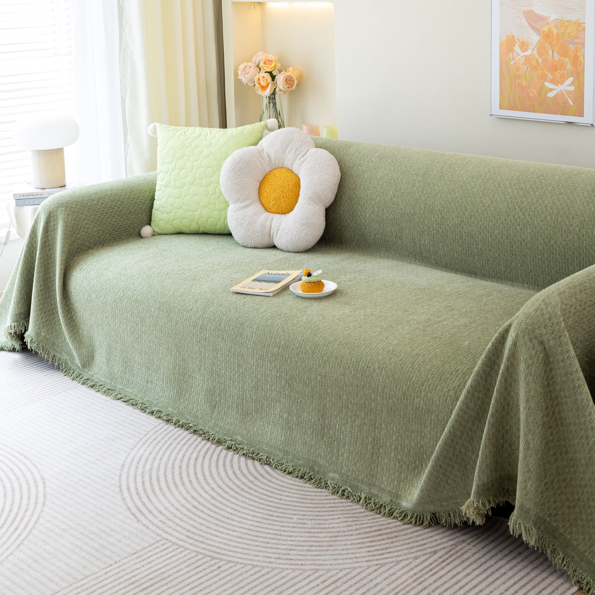 Chenille Large Throw Couch Cover Blanket with Water-Resistant for Futon, Loveseat, and L-Shaped Sofa
