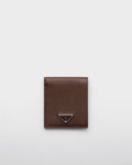 PRADA Grained Leather Bi-Fold Mini Wallet - W 11 X H 9.5 CM