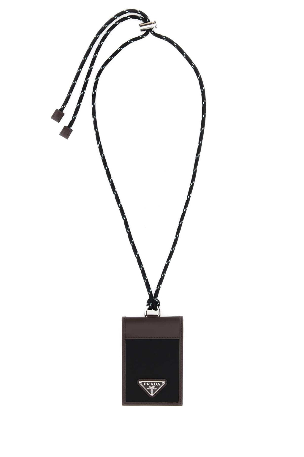 PRADA Mini Two-Tone Canvas and Leather Card Holder