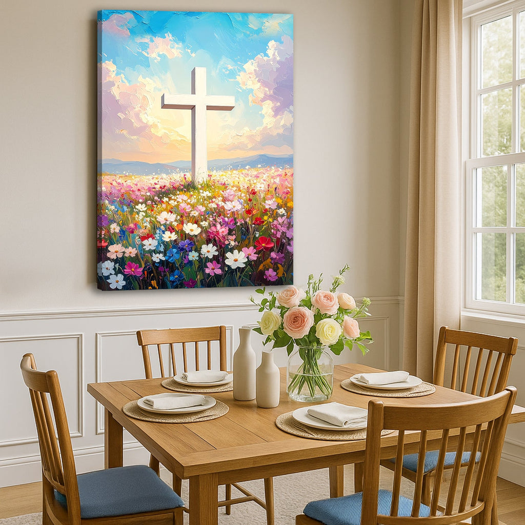 Cross Floral Field Faith Wall Art