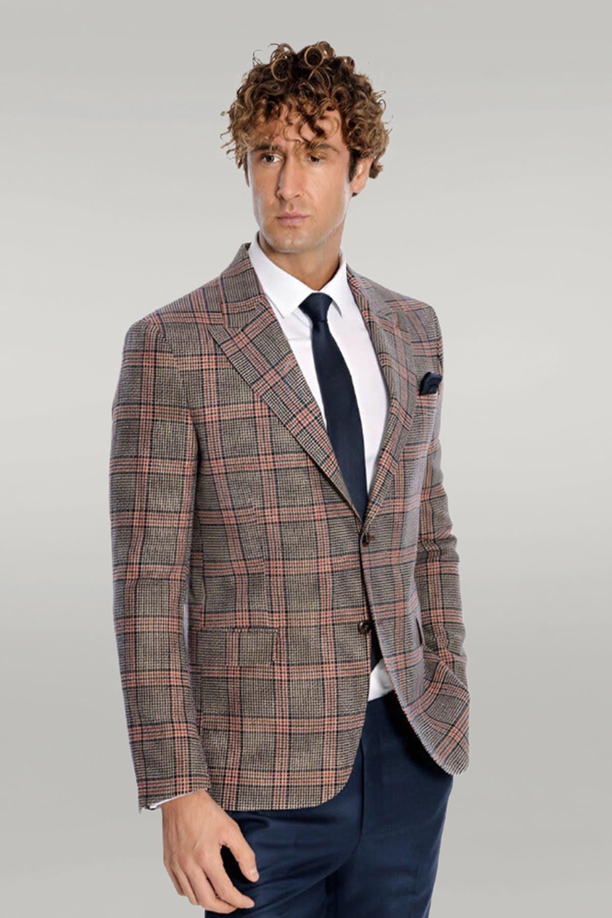 Checked Navy Blue Men Blazer - Wessi