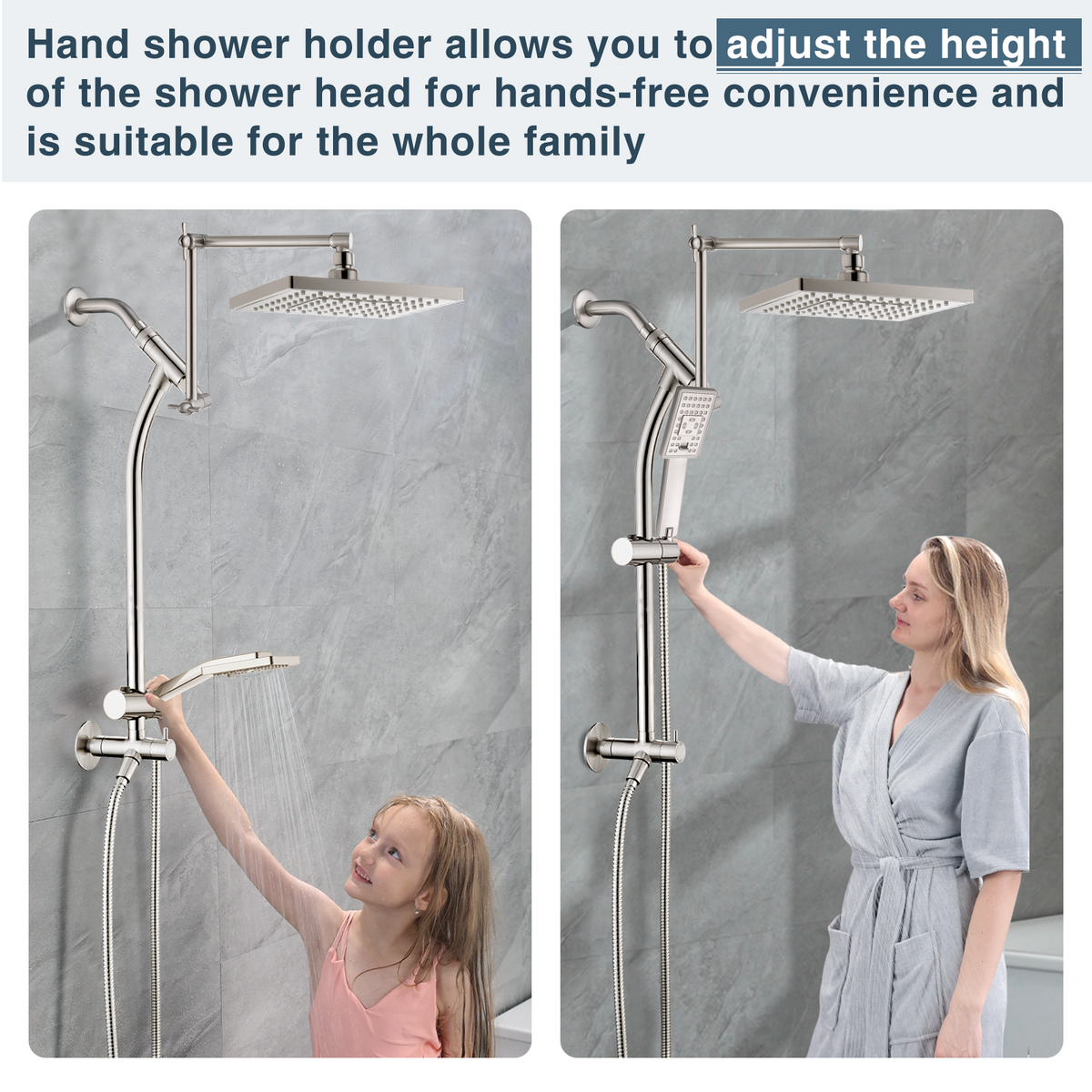 Rainfall Shower Head with Handheld Set-Solid Brass Slide Bar,Holder, Extension Arm and 60" Hose
