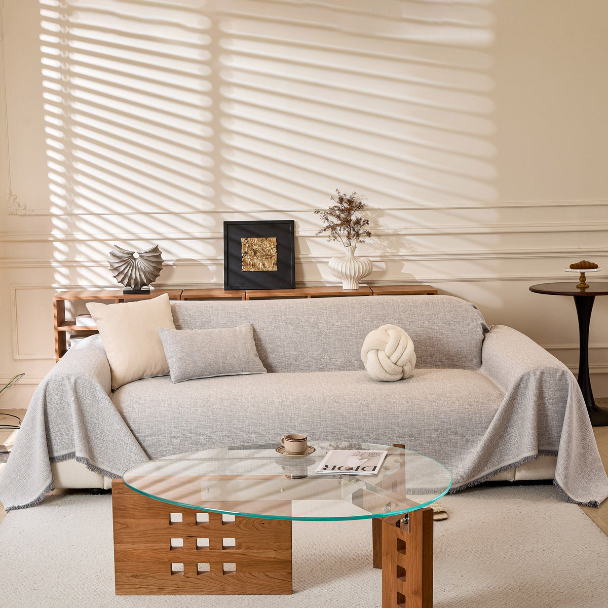 Linen-Look Textured Couch Throw Cover, Breathable Sofa Blanket & Furniture Protector