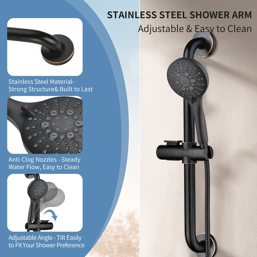 Stainless Steel Slide Bar Grab Rail Set  Includes Handheld Shower Head and 69'' Hose