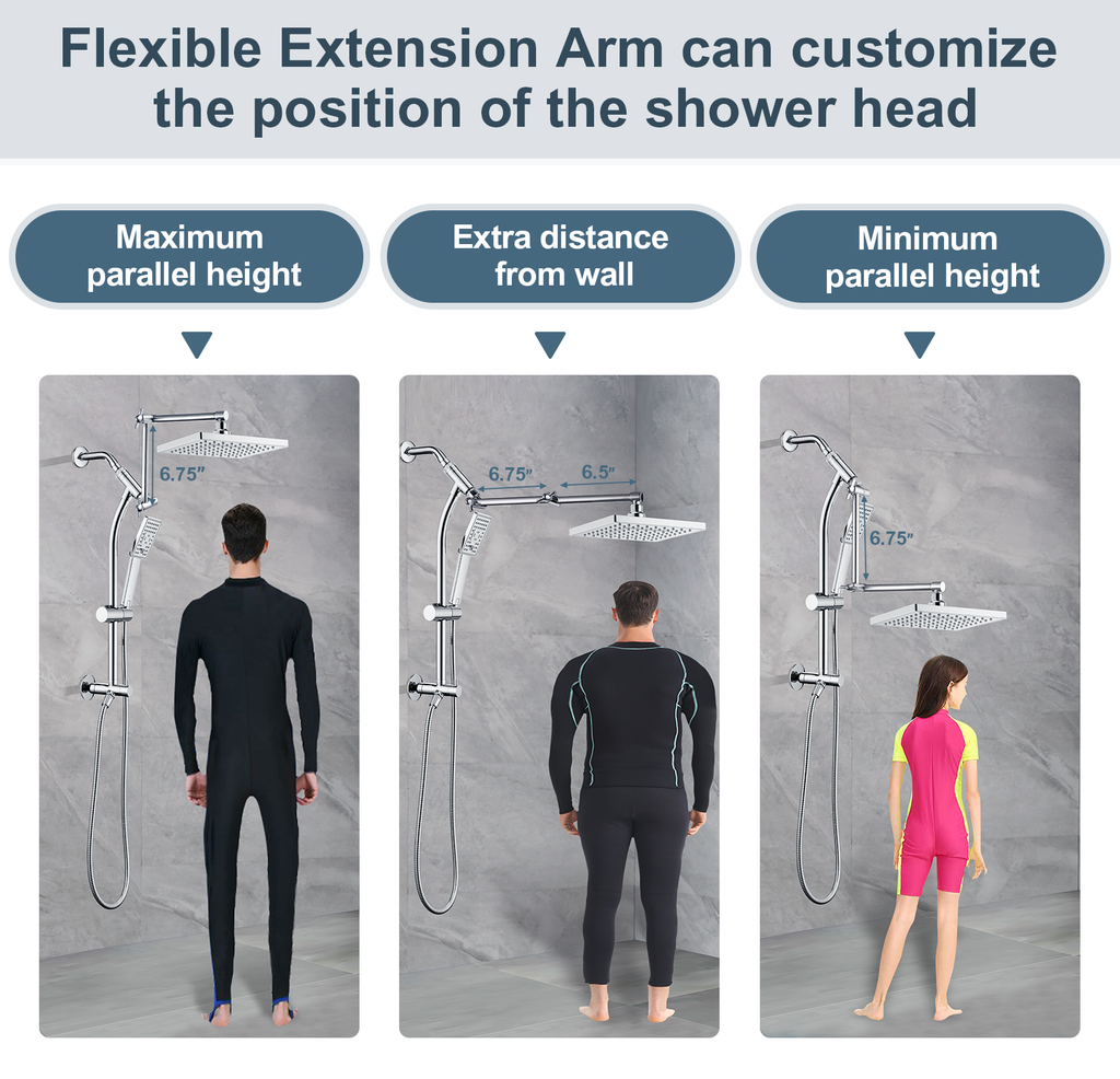 Rainfall Shower Head with Handheld Set-Solid Brass Slide Bar,Holder, Extension Arm and 60" Hose