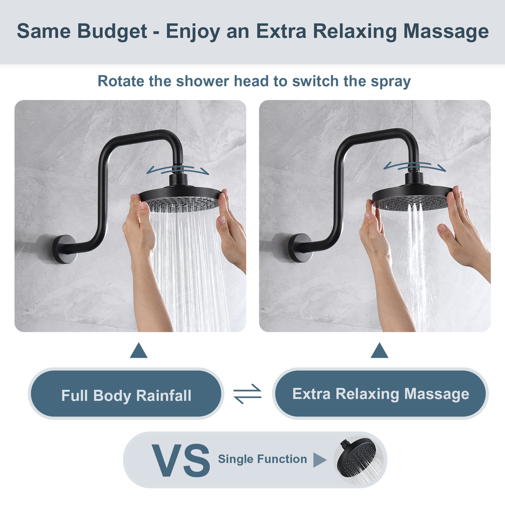 6 Inch Rainfall Shower Head with 2 Spray Settings, Adjustable Angle