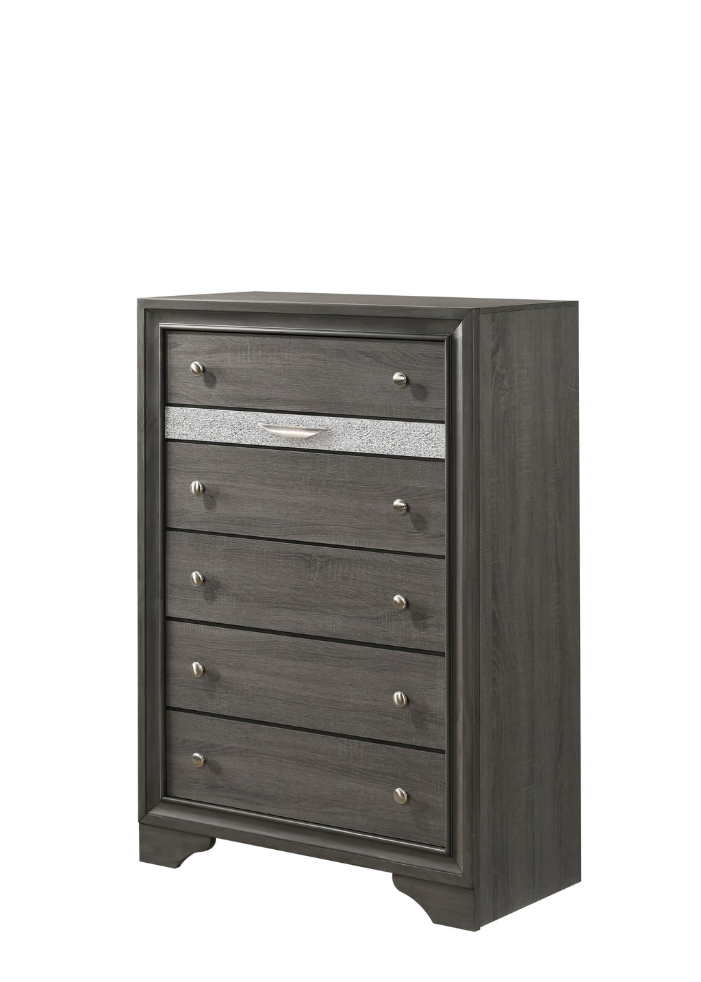 Traditional Queen 5 Piece Storage Bedroom Set in Gray Wood
