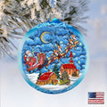 Sleighing in the Night Skies Glass Ornament Limited Edition by G. DeBrekht - Christmas Santa Snowman Decor - 73904