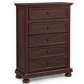 1 Piece Tall Chest, 5 Drawer Storage Bedroom Furniture - Brown / Cherry