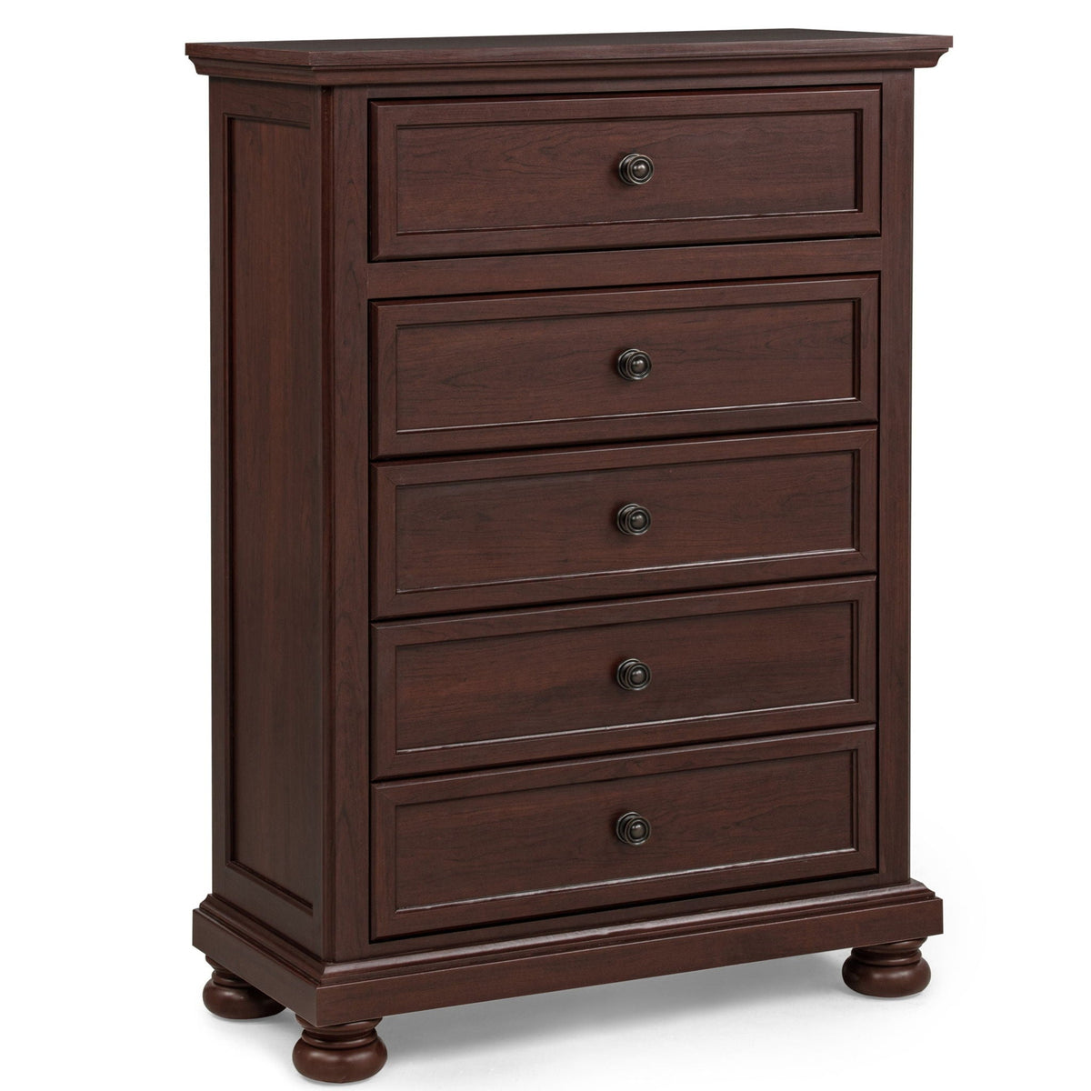 1 Piece Tall Chest, 5 Drawer Storage Bedroom Furniture - Brown / Cherry