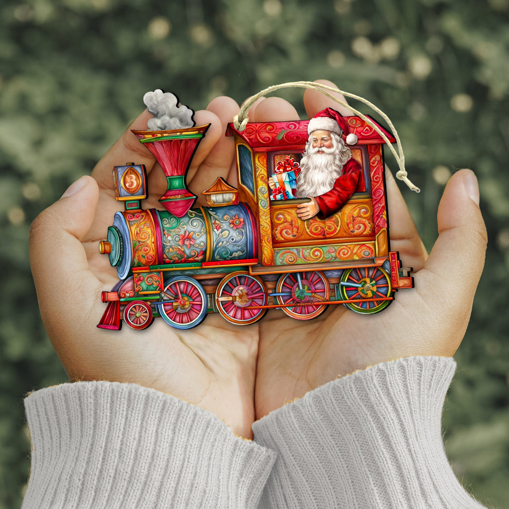 Santa's Train Wooden Ornaments Set of 3 by G. Debrekht - Christmas Décor - 8100202S3