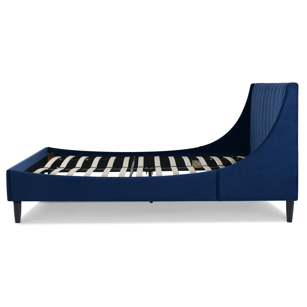 Aspen Vertical Tufted Headboard Platform Bed Set, Queen, Navy Blue Velvet
