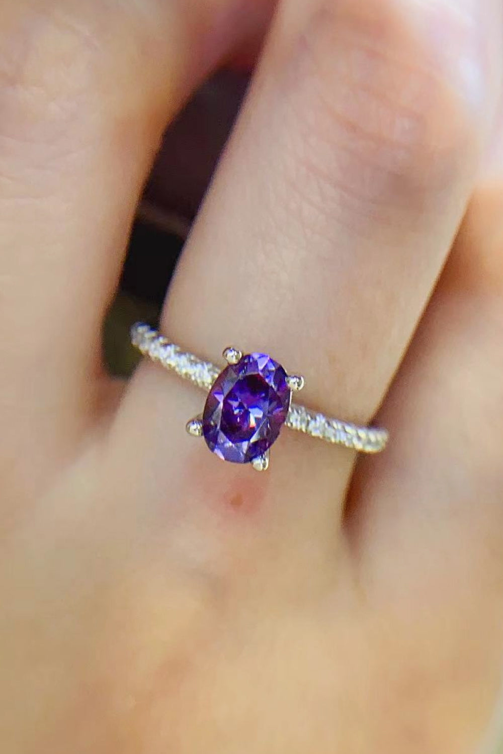 1 Carat Purple Purple Oval-Cut Sparkala™ 4-Prong Ring (Platinum Over Pure Sterling Silver)
