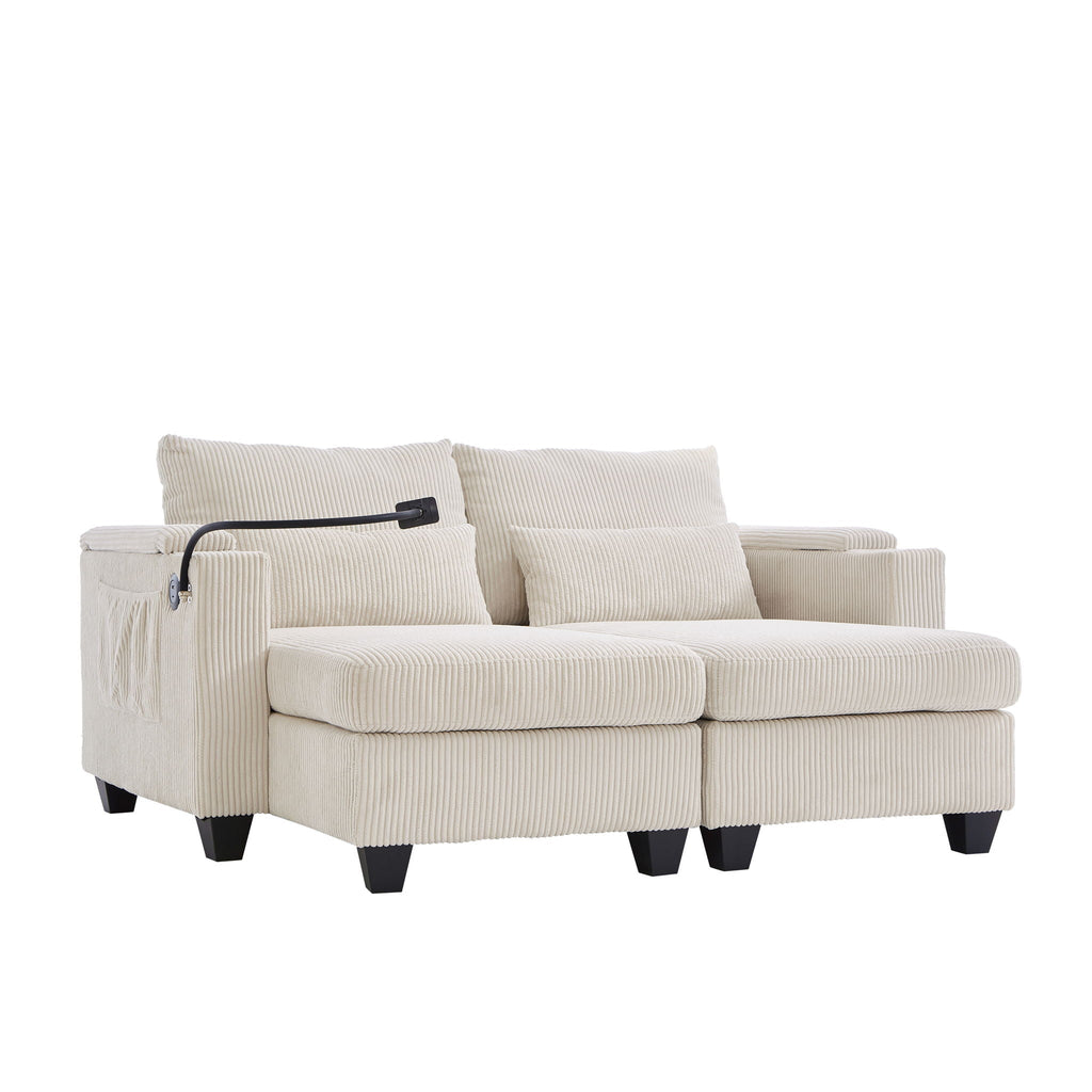Convertible Chaise Lounge Sofa Chair With USB Ports, Cup Holders, Phone Holder And Storage