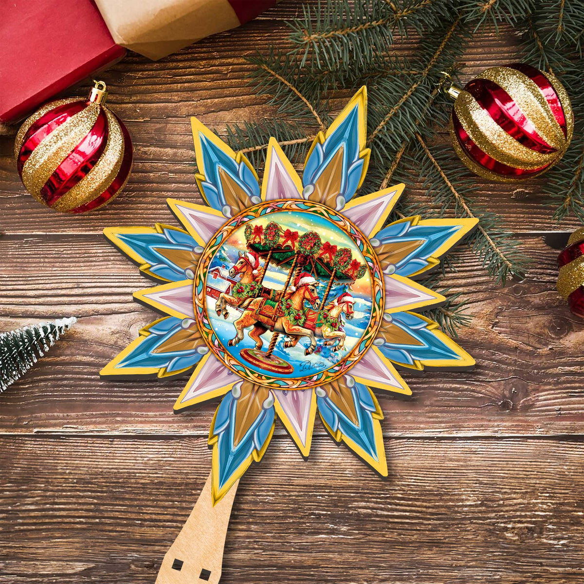 Christmas Carousel Star Tree Topper Wooden Decor by G. Debrekht - Carousel Holiday Decor - 89506
