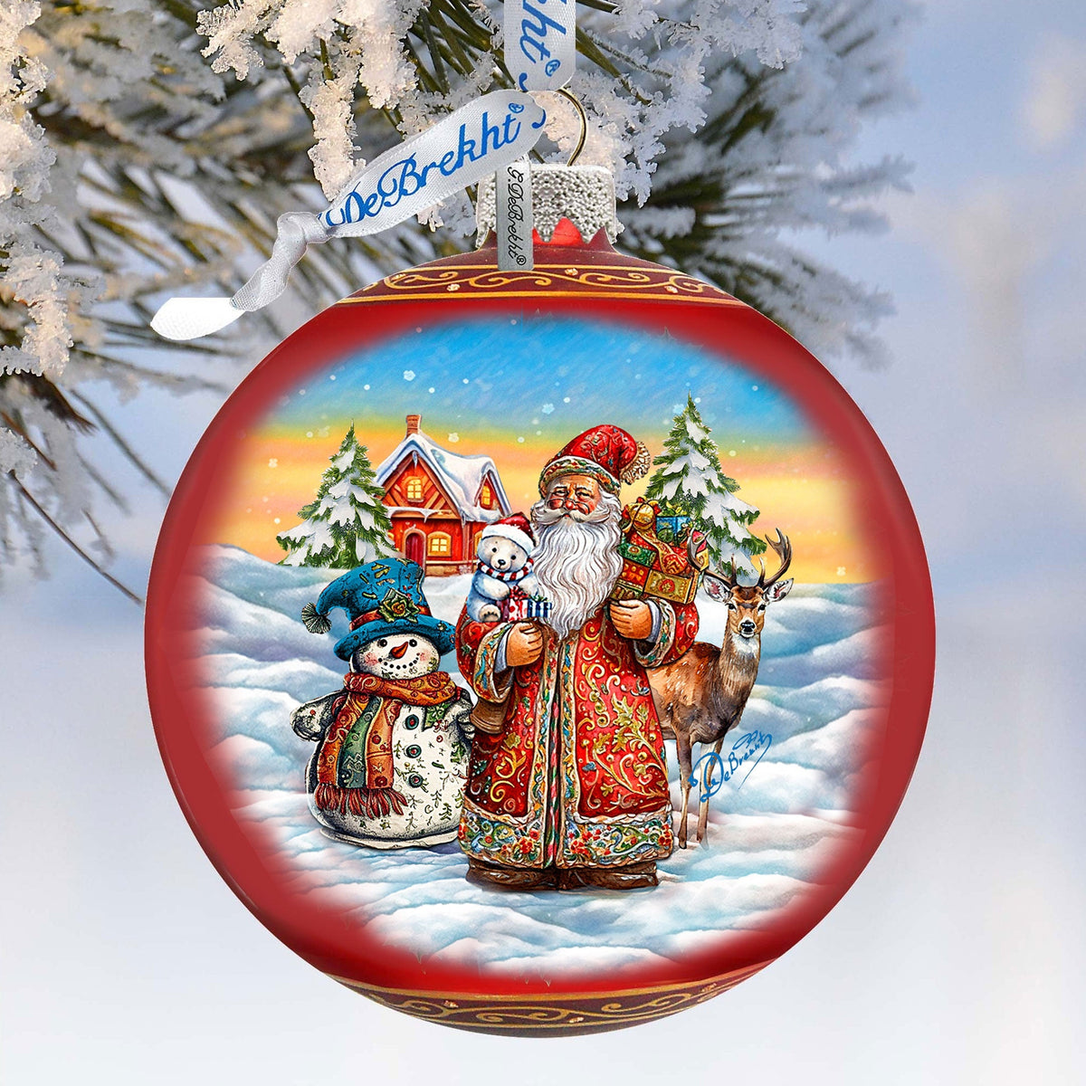 Snowman Splendor Lg Glass Ornament by G.Debrekht - Christmas Santa Snowman Decor - 73944
