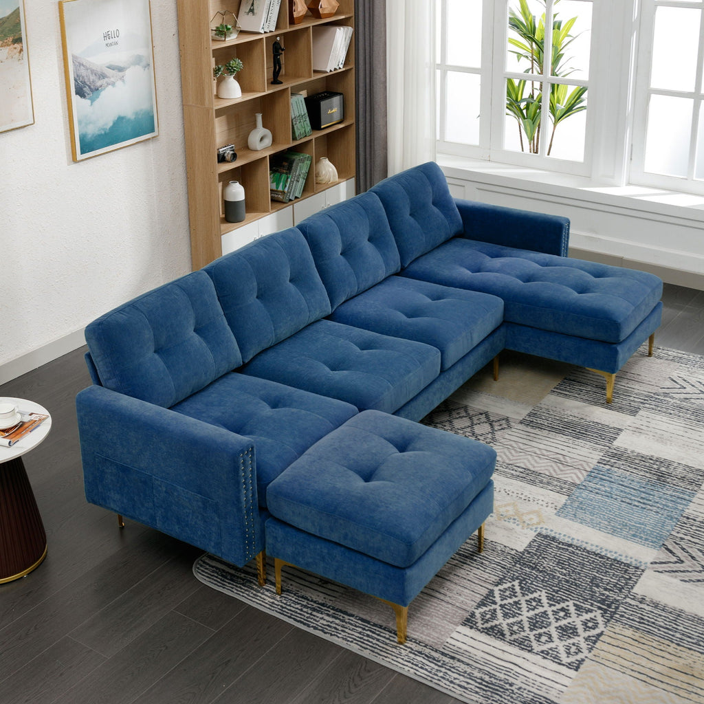 Modern L - Shape Convertible Sectional Sofa With Movable Ottoman