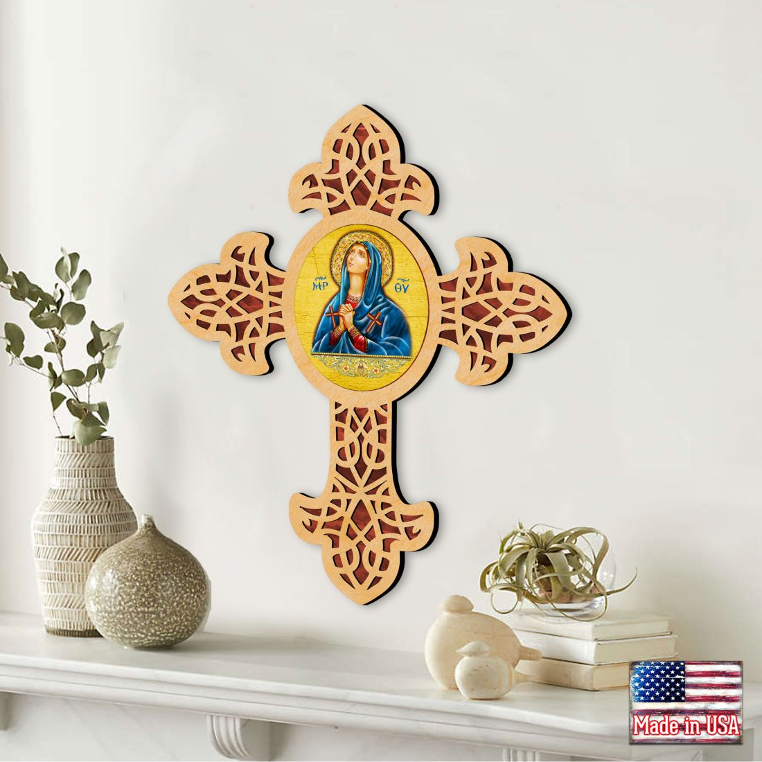 Mary Magdalene Pointy Wooden Cross by Museum Icons - Inspirational Icon Decor - 88314