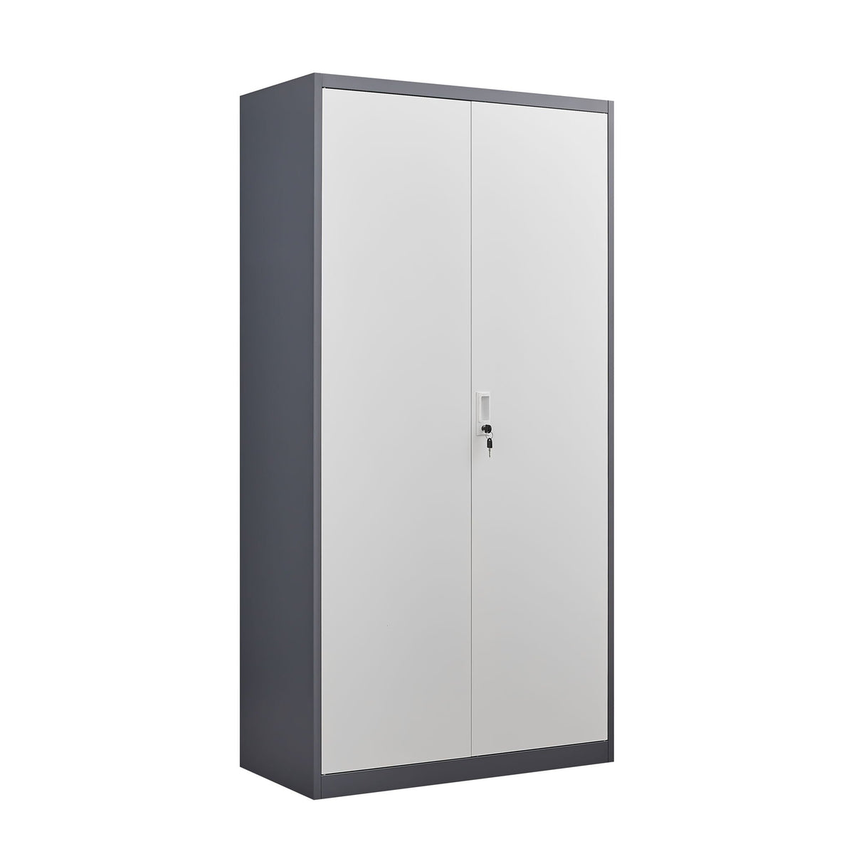 Wardrobe With Hanging Rod And Compartments, Lockable Closet With Locks & Keys For Bedroom - Gray