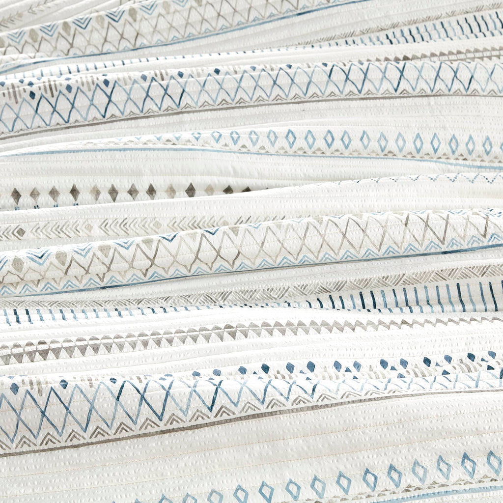 3 Piece Seersucker Quilt Set Taupe Blue King Cal King