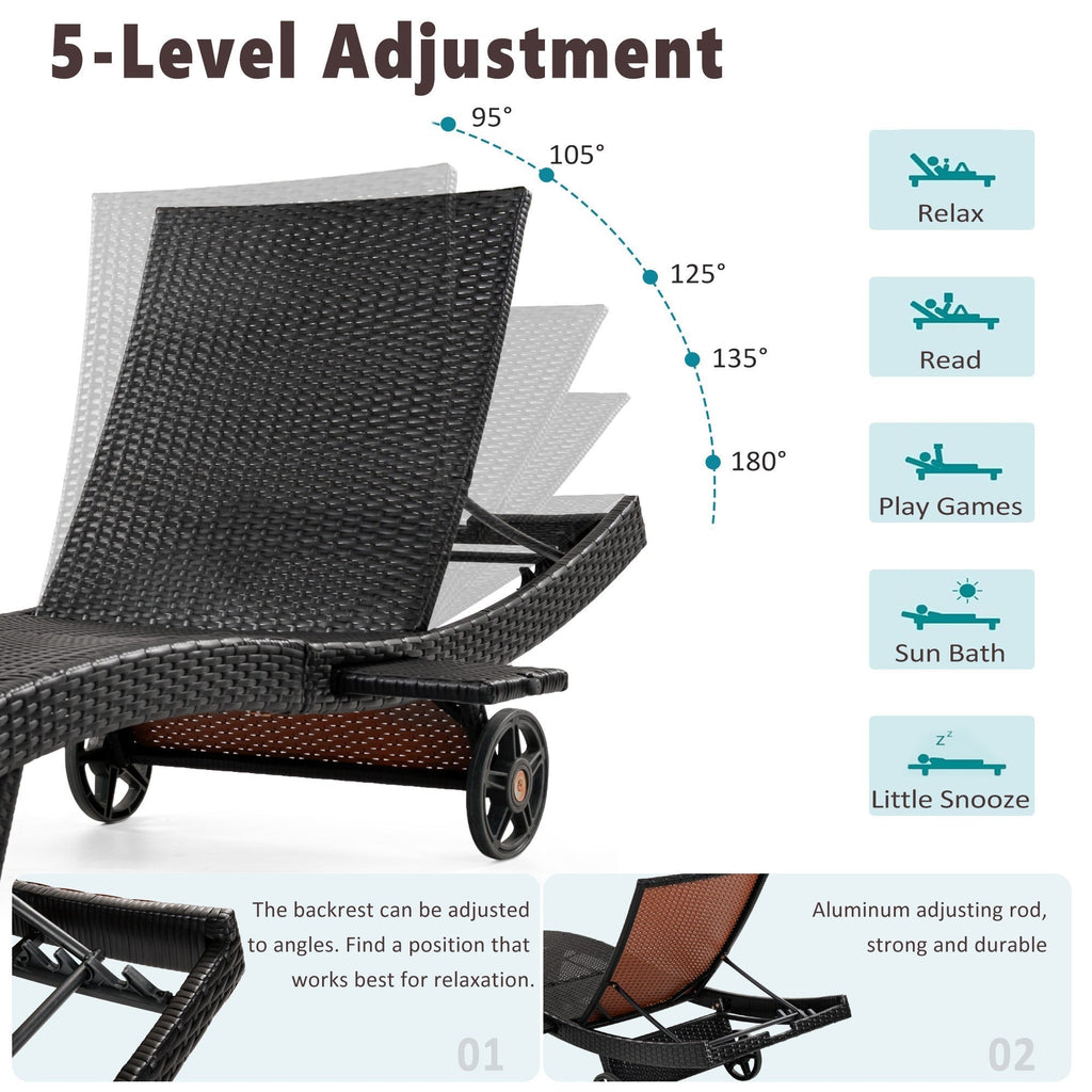 K&K 80'' Patio Wicker Chaise Lounge Chairs Set of 2
