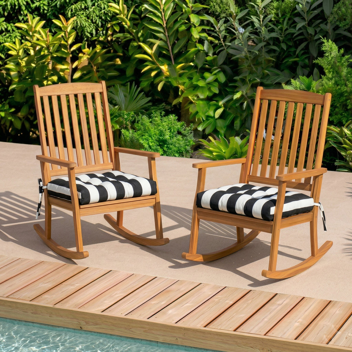 Outdoor Chair Cushions Set of 2 – Black and White Striped