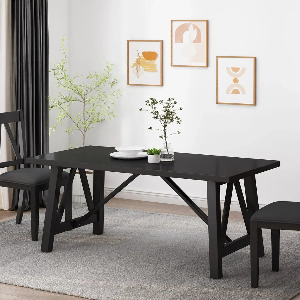 Farmhouse Style Dining Table With Wood-Like Top