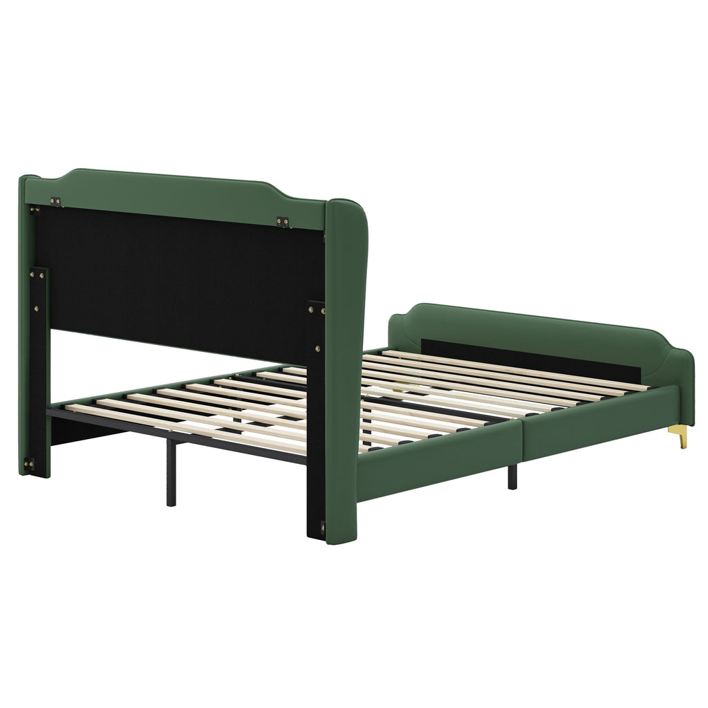 Queen Size Leather Bed Frame with Wingback Headboard & Footboard