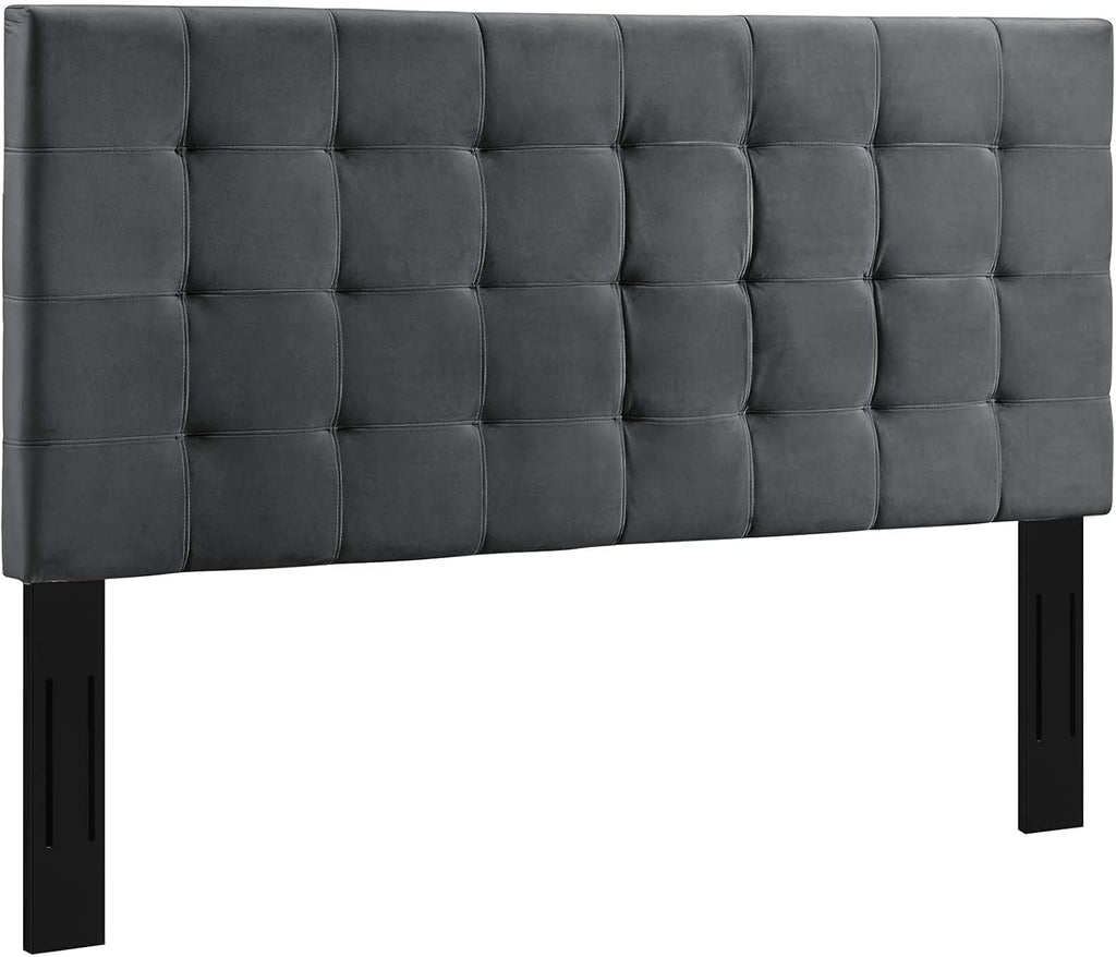Paisley Upholstered Biscuit Tufted Performance Velvet Full / Queen Headboard Size in Gray