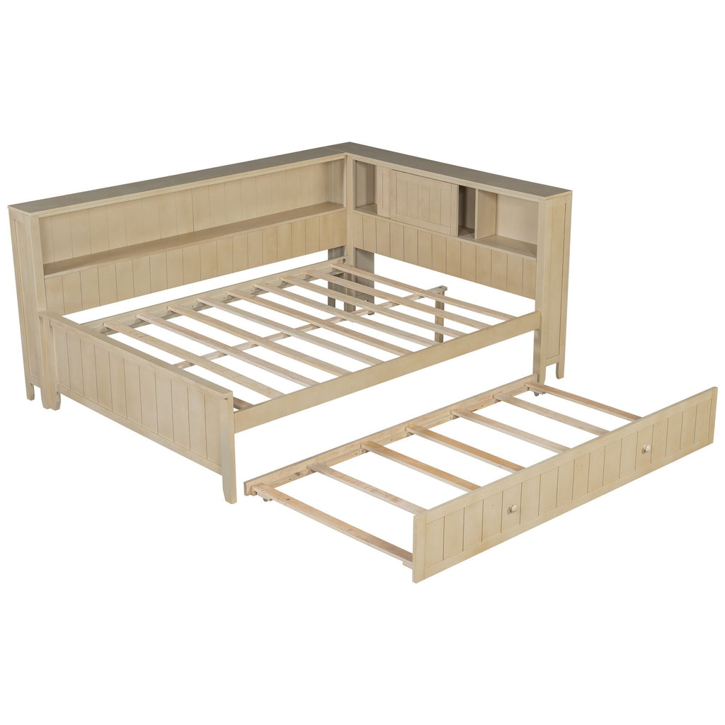 Full Size Daybed With Storage Shelves And Trundle - Ancient White