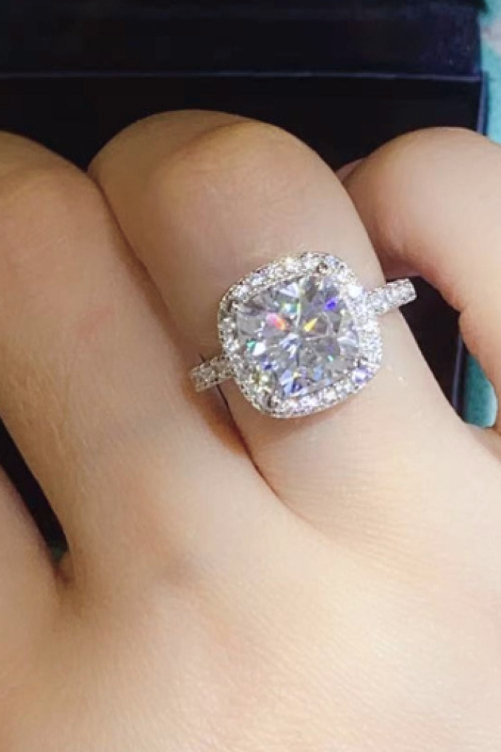 3 Carat Cushion-Cut Sparkala™ Platinum Over Pure Sterling Silver Square Ring