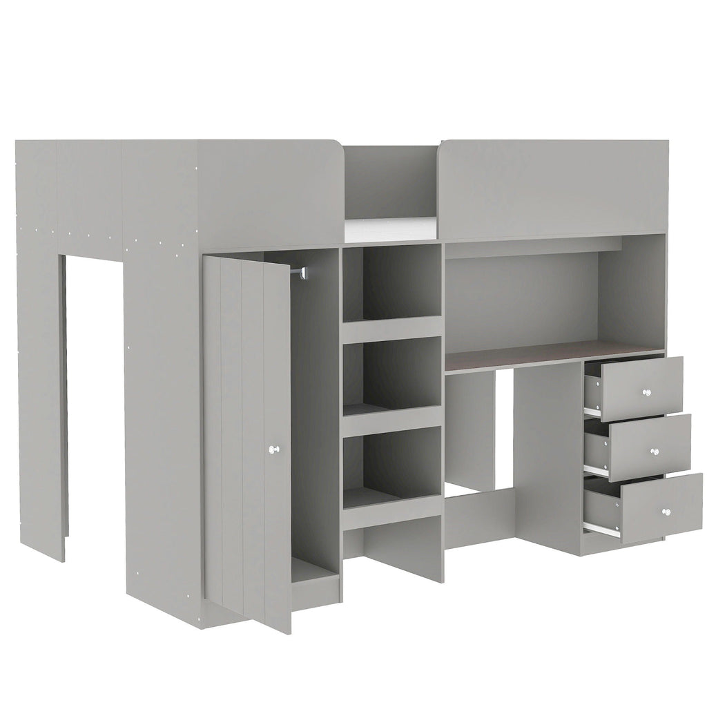 Loft Bed With Built In Wardrobe, Desk, Shelves, And Drawers