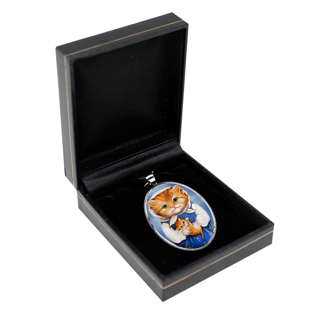 Mother Cat Silver Plated Mother of Pearl Jewelry Pendant Necklace - 44039O