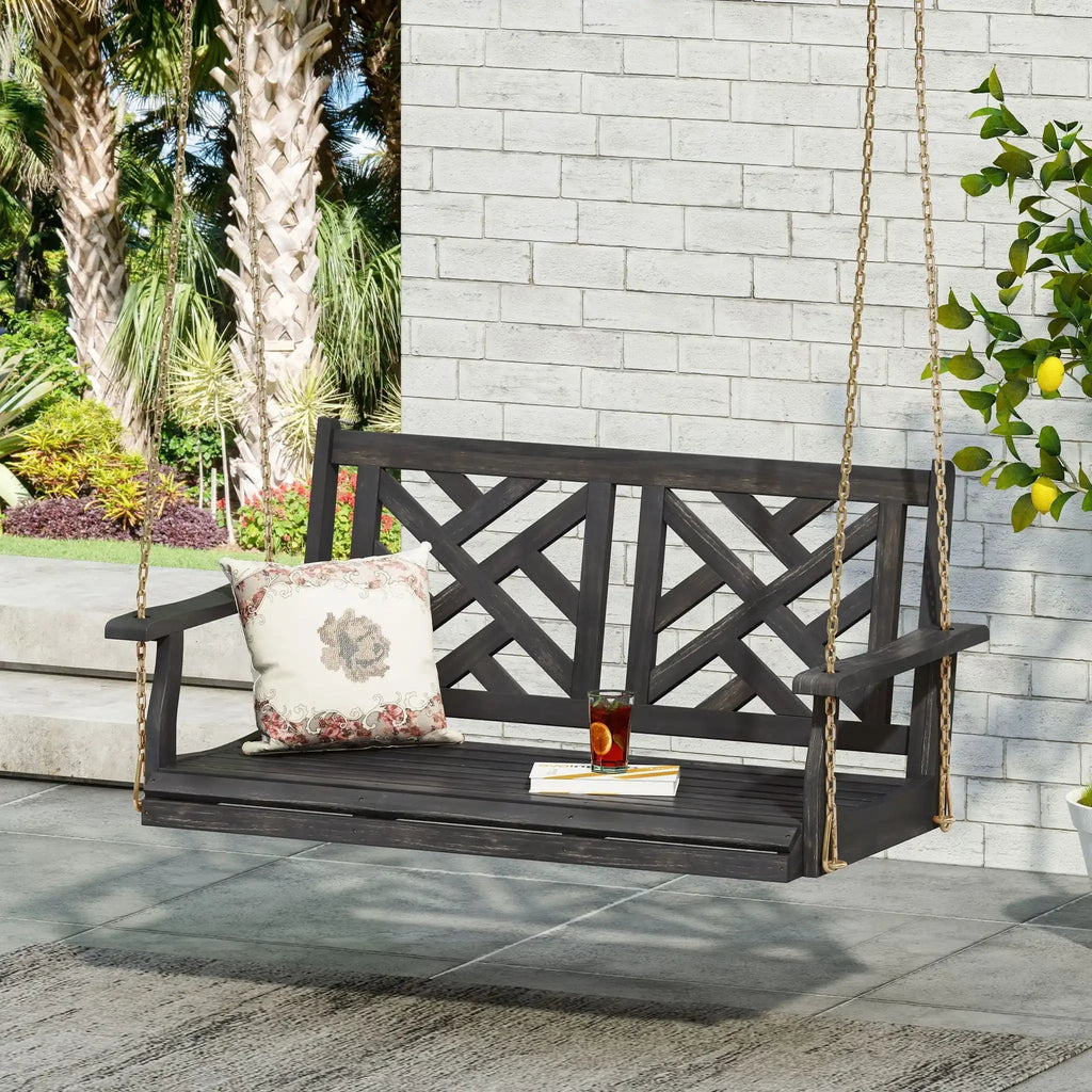 Alejandro Acacia Wood Porch Swing with Slat Panel Seating