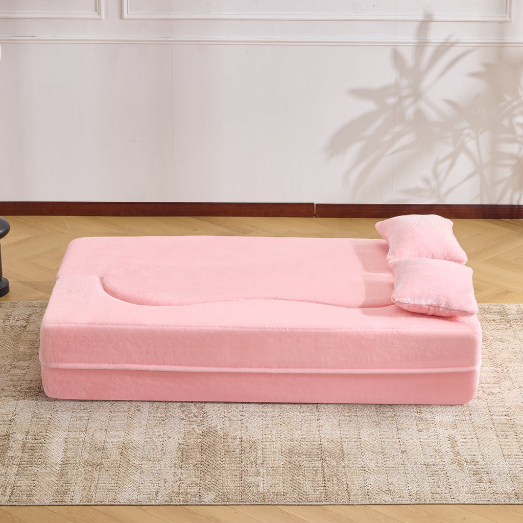 71-Inch Folding Sofa Bed in Pink Chenille with High-Density Foam