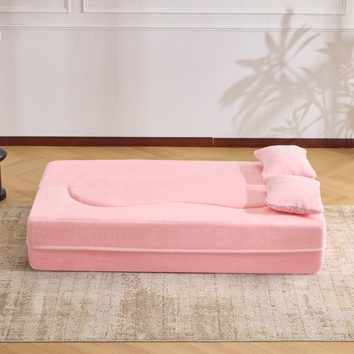 71-Inch Folding Sofa Bed in Pink Chenille with High-Density Foam