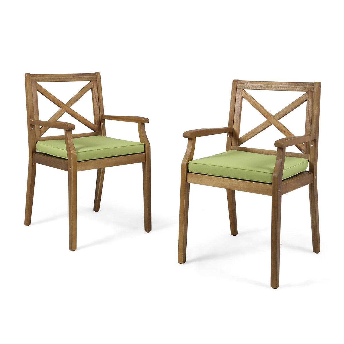 7 Pieces Acacia Wood Outdoor Dining Set with Green Cushions