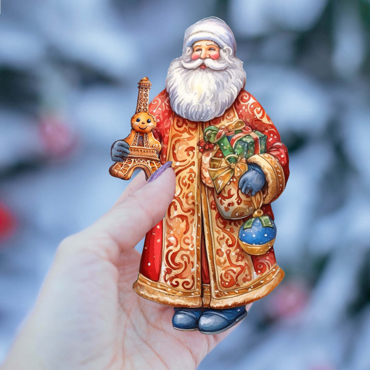 Santas Around the World - French Inspired Santa - Eco Wood Ornaments Set of 3 by G. DeBrekht Christmas Santa Snowman Decor - 8091303S3