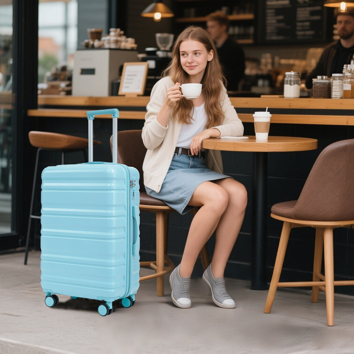 HIFINE Tourist 3-Piece ABS Spinner Wheel Luggage Set (Blue)