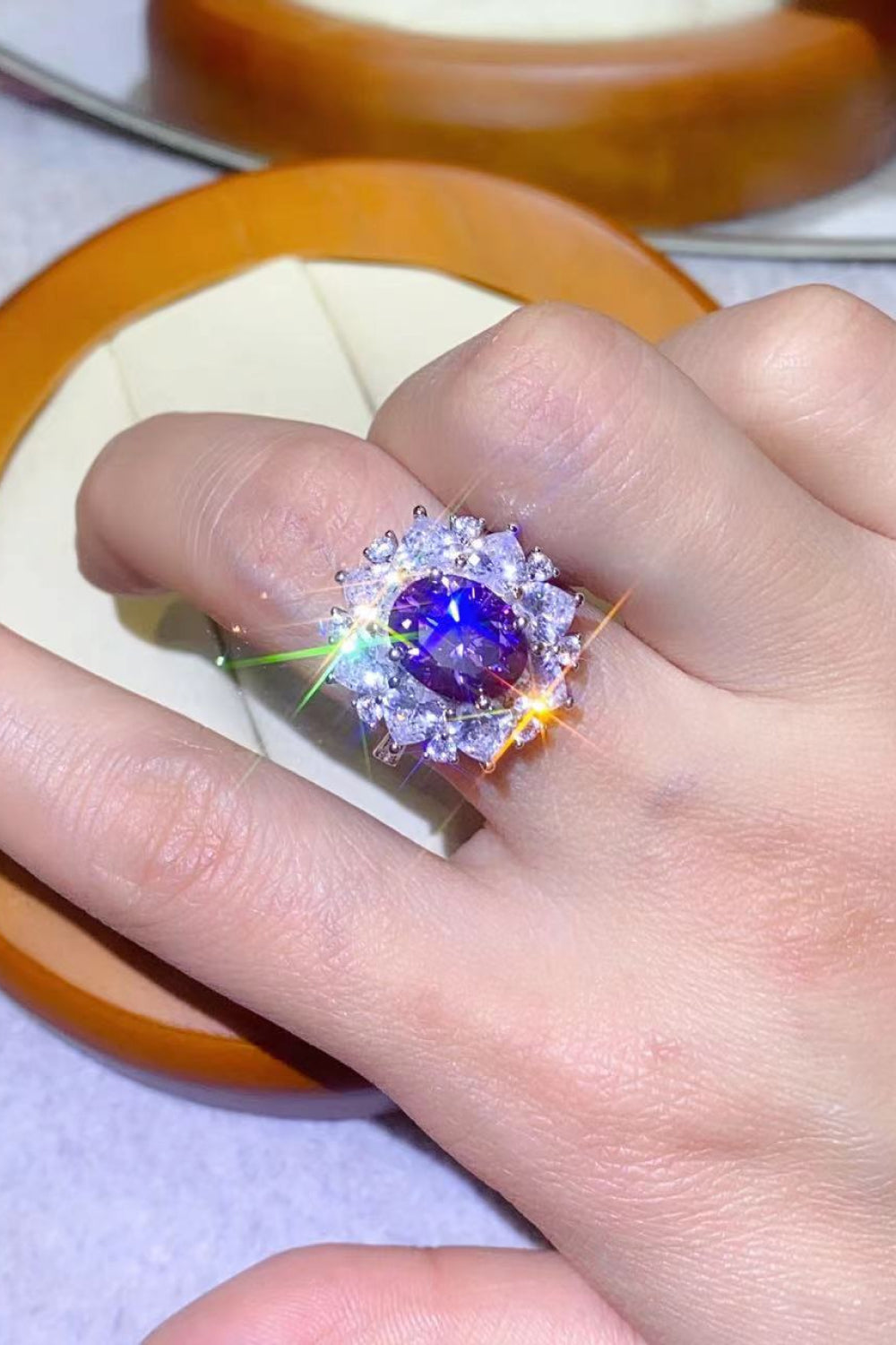 3 Carat Purple Oval-Cut Sparkala™ Platinum Over Pure Sterling Silver Ring