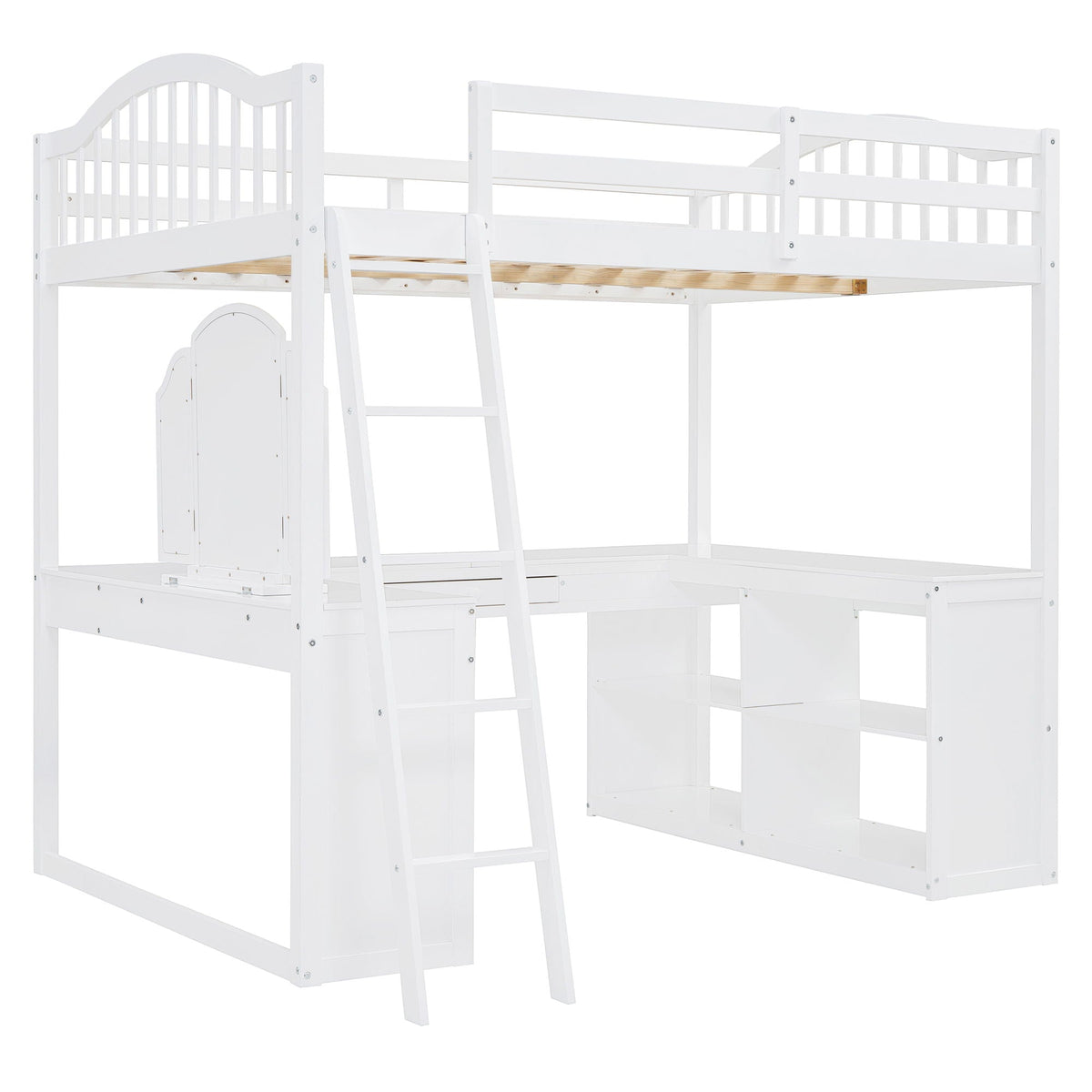 Loft Bed With Drawers, Cabinet, Shelves With Desk