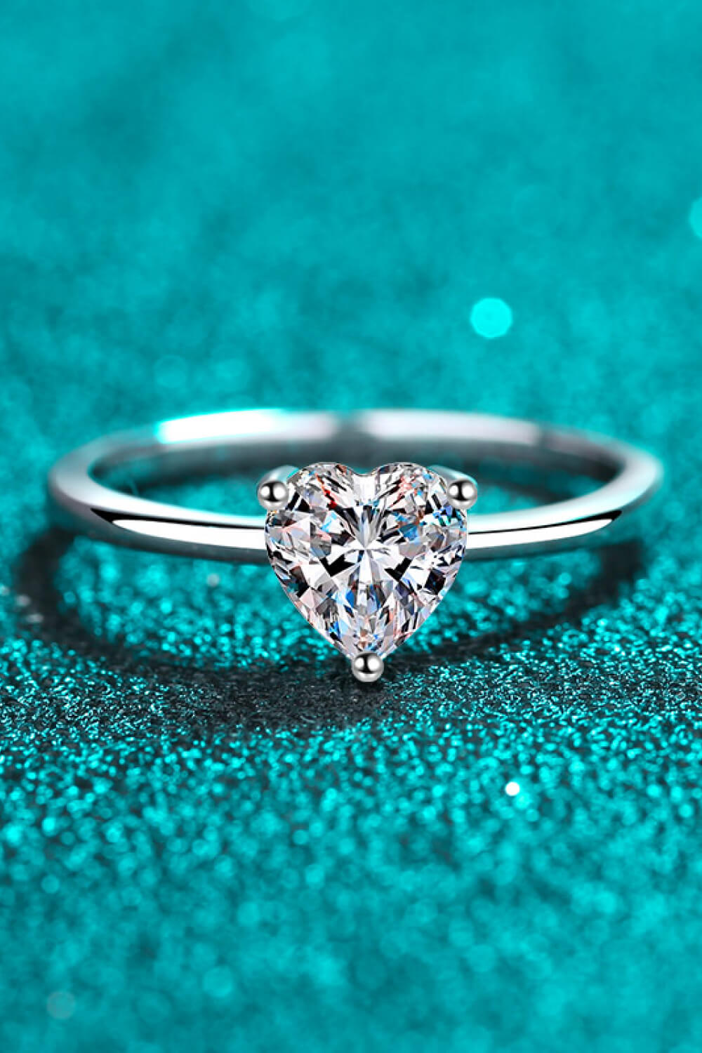 Rhodium Over Pure Sterling Silver Heart-Shaped Sparkala™ Solitaire Ring