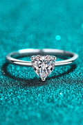 Rhodium Over Pure Sterling Silver Heart-Shaped Sparkala™ Solitaire Ring